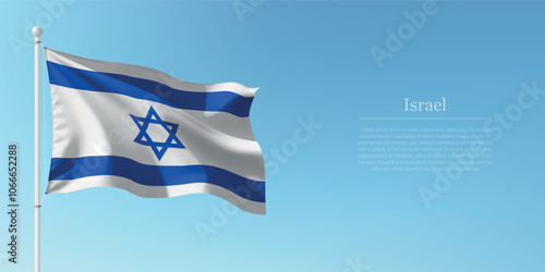 Waving Flag of Israel Against Clear Blue Sky Copyspace