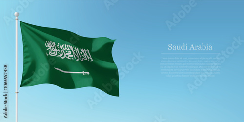 Waving Flag of Saudi Arabia Against Clear Blue Sky Copyspace