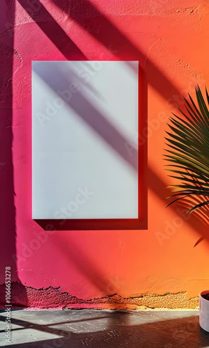 Minimalist Blank White Canvas with Copy Space on Textured Colorful Wall Background – Perfect for Branding, Artwork, and Advertising Mockups