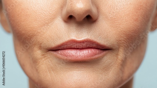 Person with noticeable fine lines around the mouth and eyes, showing early signs of aging skin fine lines, facial wrinkles, aging skin