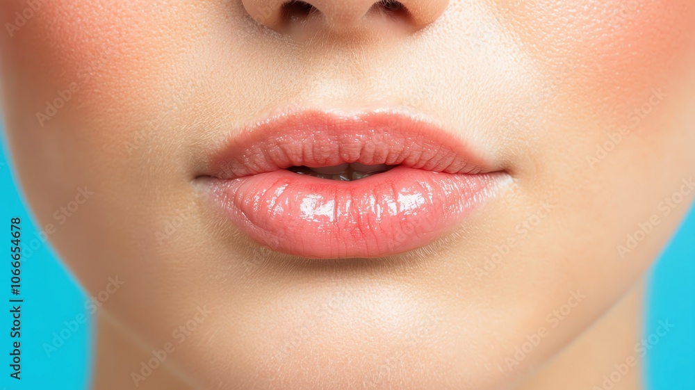 Fototapeta premium Person with noticeable redness and swelling around the lips, showing an allergic skin reaction lip swelling, allergic reaction, skin irritation