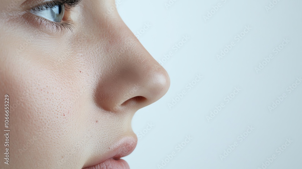 Person with visible broken capillaries on the nose, showing small red veins under the skin broken capillaries, red veins, nose problem Person with visible broken capillaries on the nose, showing small red veins under the skin broken capillaries, red veins, nose problem