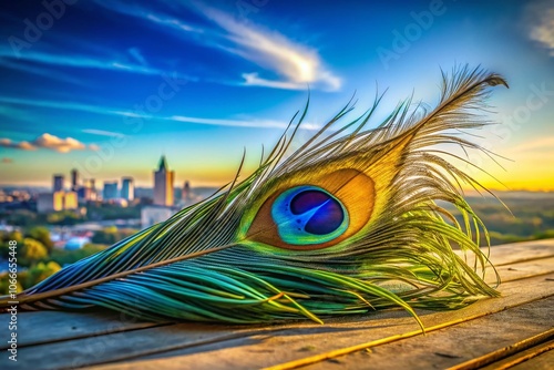 Exploring urban landscapes, capturing ethereal beauty like peacock feathers in the sky. photo