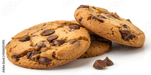 Delicious chocolate chip cookies on a white background 