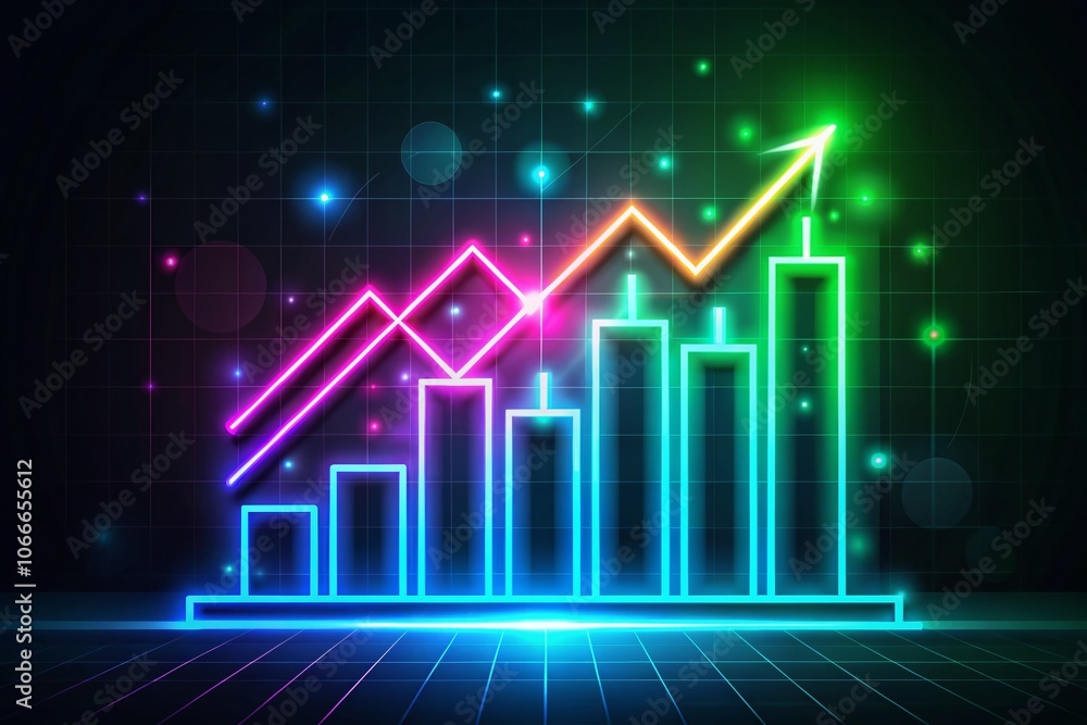 Glowing Neon Business Graph Growth Illustration - Futuristic Silhouette Concept for Visualizing Success and Innovation in Corporate Strategy, Data Analysis, and Financial Progression Glowing Neon Business Graph Growth Illustration - Futuristic Silhouette Concept for Visualizing Success and Innovation in Corporate Strategy, Data Analysis, and Financial Progression
