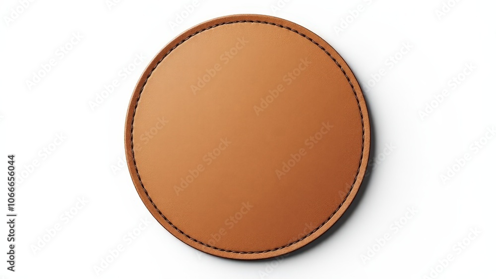 Fototapeta premium Elegant square patch mockup with fine leather texture and stitching, ideal for branding