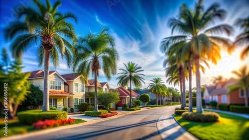 Florida palm trees, tilted and blurred, zoom effect.