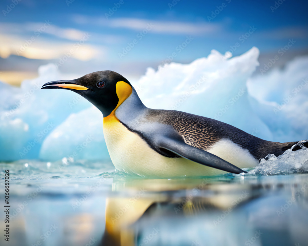 Fototapeta premium penguin in polar regions. penguin, bird, animal, antarctica, penguins, wildlife, cold, nature, emperor, white, snow, polar, king, ice, king penguin, emperor penguin, animals, winter, standing, birds, 