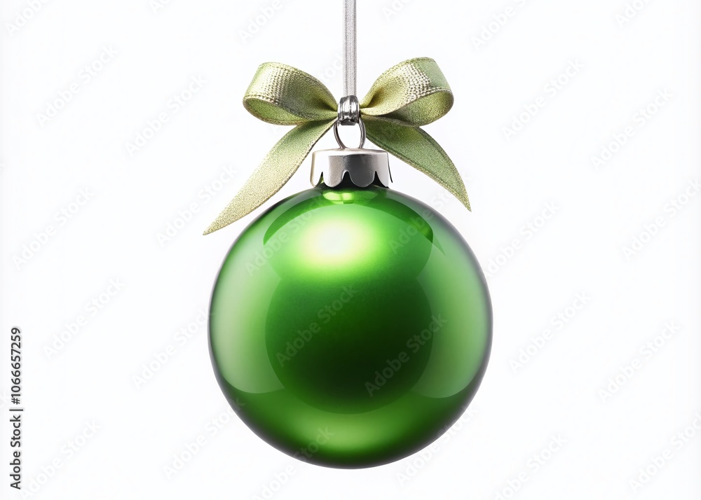 Green Christmas Bauble with Ribbon - Isolated Holiday Ornament for Festive Decor and Seasonal Celebrations Green Christmas Bauble with Ribbon - Isolated Holiday Ornament for Festive Decor and Seasonal Celebrations