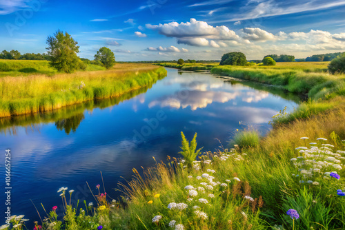 landscape with river. lake, water, landscape, nature, sky, river, reflection, summer, blue, forest, cloud, green, tree, trees, clouds, pond, grass, outdoors, sun, spring, beautiful, meadow, view, scen