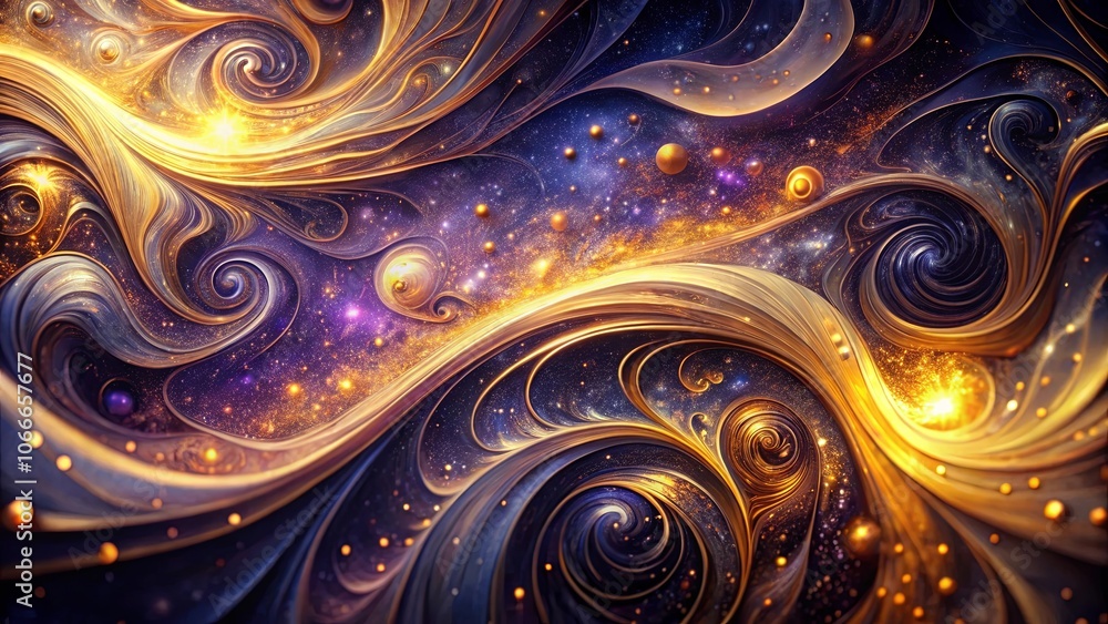Abstract Cosmic Tapestry of Swirling Galaxies and Golden Dust Abstract Cosmic Tapestry of Swirling Galaxies and Golden Dust