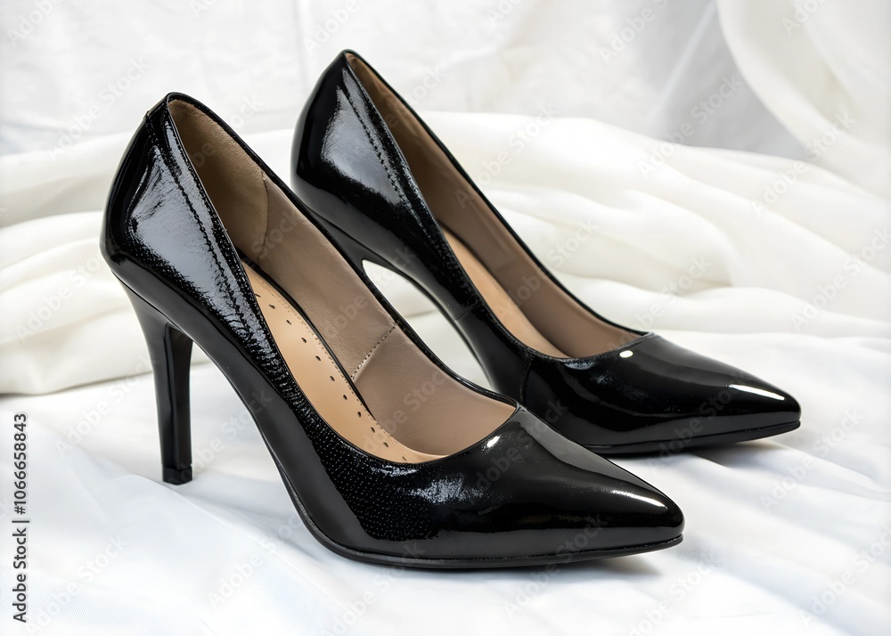 High-heels black shoes footwear white background. High-heels black shoes footwear white background.