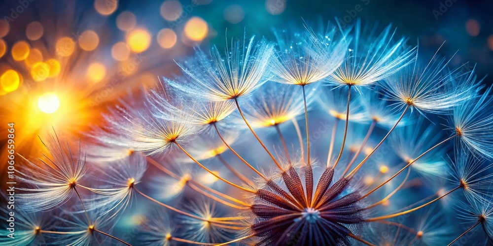 Obraz premium Here are four 25-word abstract descriptions of a dandelion background with depth of field: