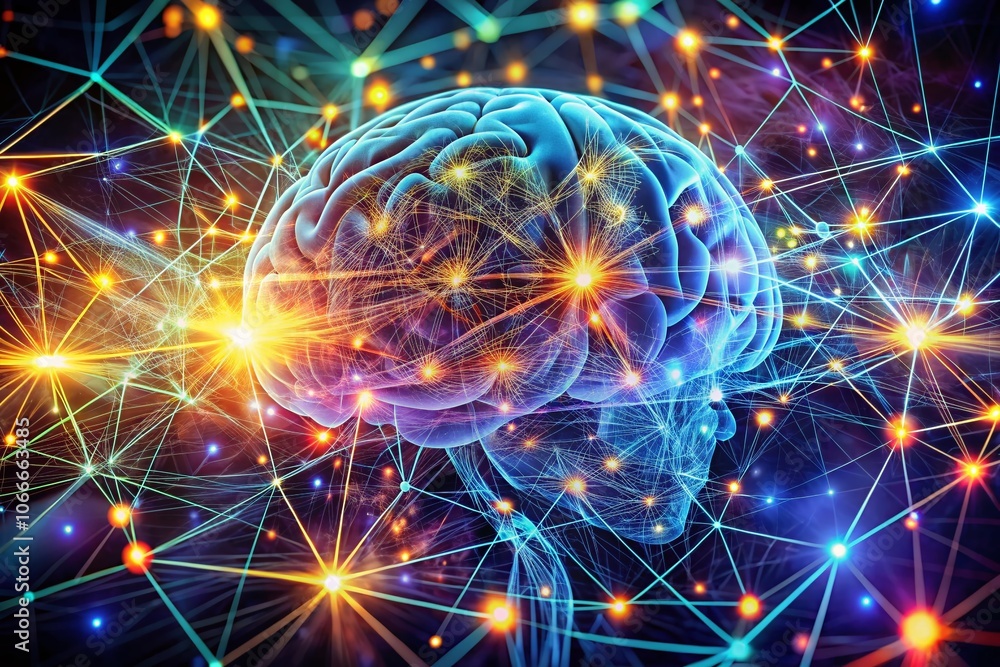 Human Brain with Network Connections and Global Data Flow, Macro Photography of Neural Pathways, Digital Networks, and Data Visualization, Representing Intelligence and Connectivity Human Brain with Network Connections and Global Data Flow, Macro Photography of Neural Pathways, Digital Networks, and Data Visualization, Representing Intelligence and Connectivity