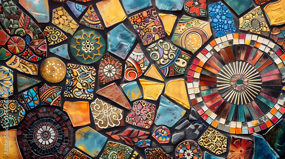 Vibrant Abstract Mosaic with Curved Patterns Vibrant Abstract Mosaic with Curved Patterns