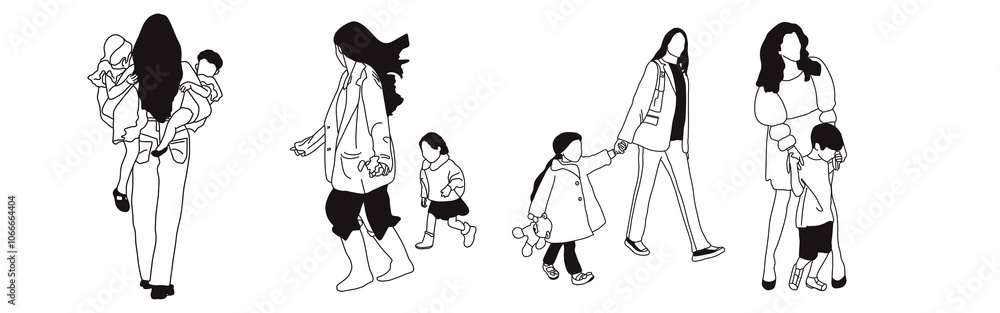 Obraz premium Hand-drawn doodle family icon set. Outline family clipart. Hand-drawn black art.