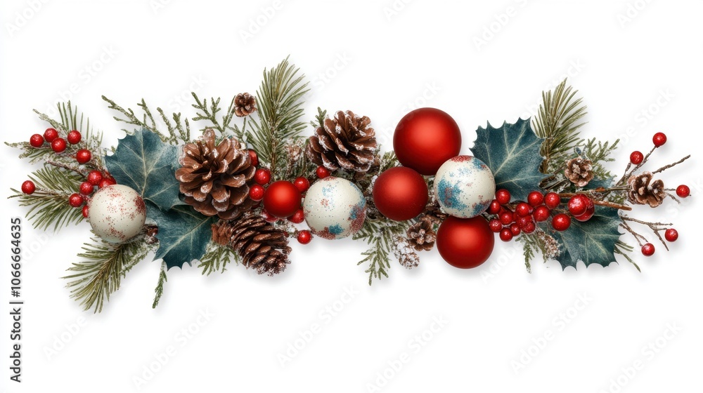 Classic Holiday Border with Pinecones and Ornaments Classic Holiday Border with Pinecones and Ornaments