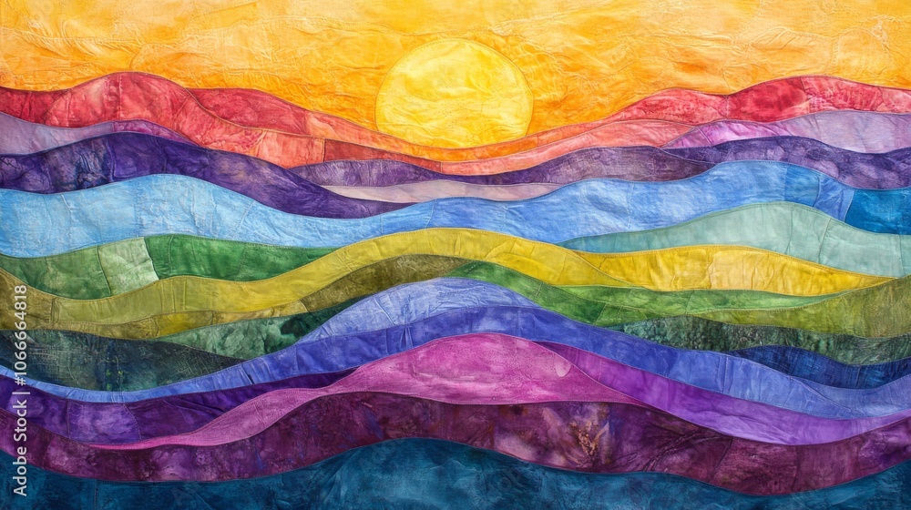 Colorful Abstract Landscape with Sunrise and Waves Colorful Abstract Landscape with Sunrise and Waves
