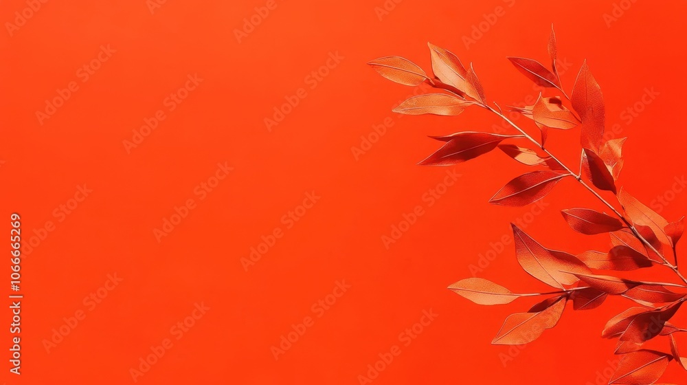 Vibrant Red Background with Leafy Accent Vibrant Red Background with Leafy Accent