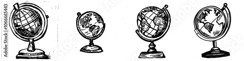 Doodle globe in sketch style. Decoration element. Isolated on white background. Flat design. Contemporary illustration.