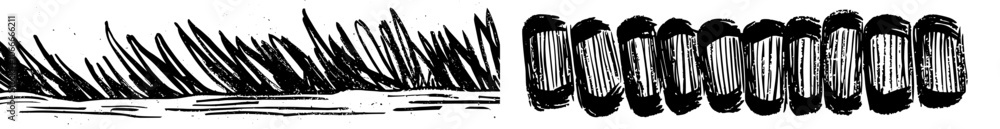 Naklejka premium An artistic set of pen brushes. Vintage doodle underlines. Hand drawn grunge strokes. Scribble marker borders. Sketch underlines. Set of black strokes. Ink brush drawing. Isolated. Modern