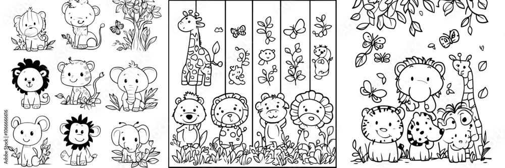 Flat and simple design style for baby, children wallpaper, background, and fabric illustration with cute african zoo animals. Flat and simple design style for baby, children wallpaper, background, and fabric illustration with cute african zoo animals.