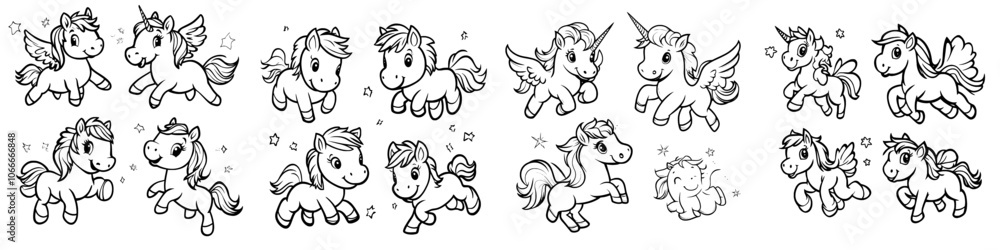 Obraz premium Set of doodle unicorns hand drawn in sketch style with modern illustration.