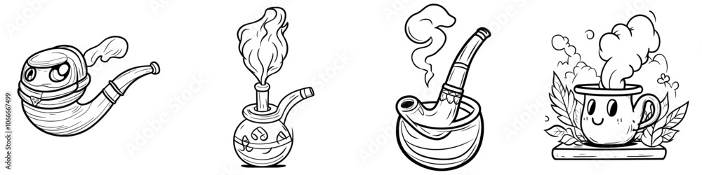 Obraz premium Drawing line simple smoke pipe icon. Isolated modern illustration. Hand drawn doodle sketch style.
