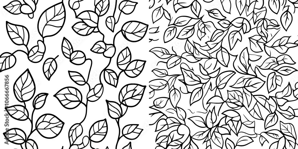 Fototapeta premium A seamless handdrawn leaf pattern with a simple border. Modern illustration of smooth leaf background.