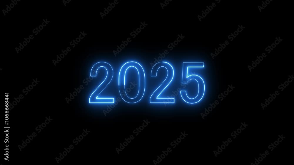 Neon glowing 2025 animation with black background. Neon glowing 2025 animation with black background.