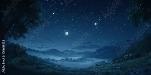 A dreamy night sky filled with twinkling stars and a glowing moon, creating a magical atmosphere of time passing gently