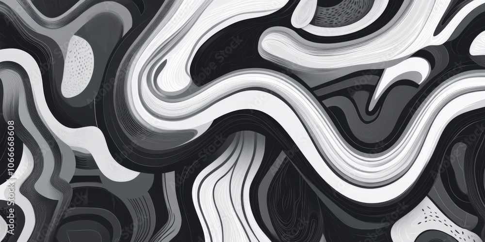 Fototapeta premium An intricate abstract background featuring intertwining lines and shapes in monochromatic shades, creating a modern aesthetic