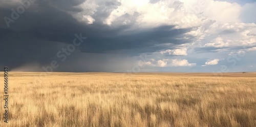 Stormy Skies Over Golden Grassland.