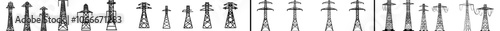 A telephone pole icon, a pylon with high voltage electricity distribution, and an electric cable tower icon. Electricity icons, Telephone poles Icon, and pylons on the grid.