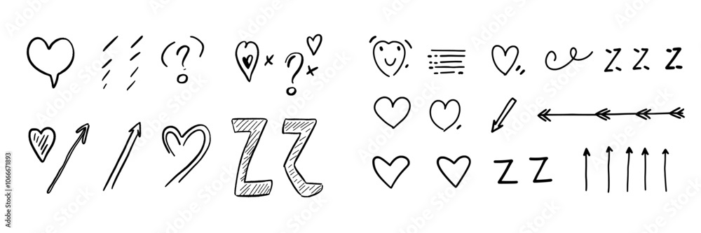 Hand drawn cute doodle line element arrow, emphasis, shock, sparkle. Cartoon emotion effect decoration icon. Hand drawn cute doodle line element arrow, emphasis, shock, sparkle. Cartoon emotion effect decoration icon.