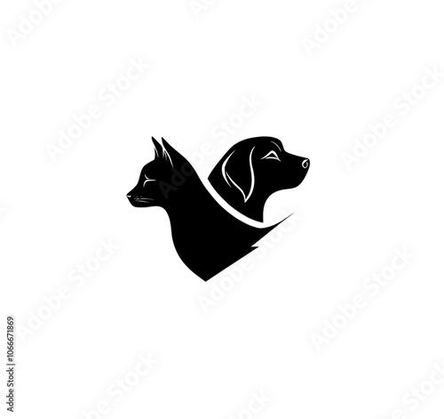 Animal icons with dog and cat pictures. Monochrome modern illustration, simple flat design. Isolated on a white or transparent background. Concept of animal love.