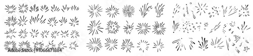 The drawings show concentrated lines, awareness, inspiration, sunburst, sun rays, surprises, etc.