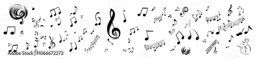 Musical note icon set. Musical note wave. Music notes melody on transparent background.