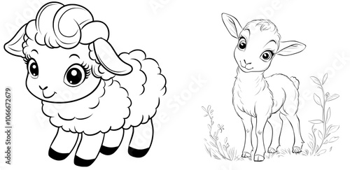 Transparent Background svg png goat sheep isolated animal icons outline of black and white lambs