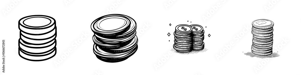 Linear stack of coins with editable stroke width. Linear stack of coins with editable stroke width.