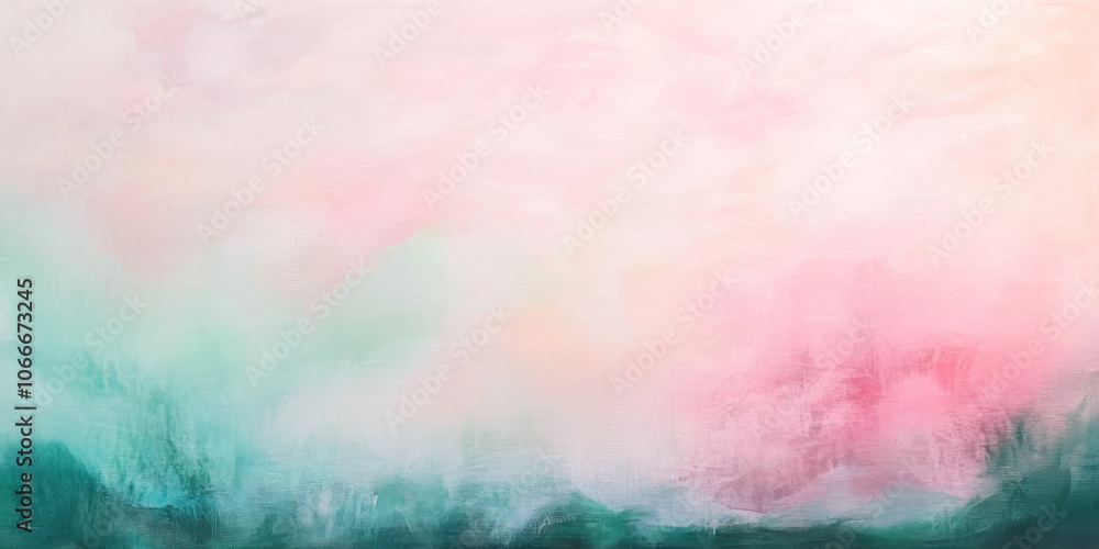 Obraz premium An ethereal abstract background with soft pastels of pink and green, layered to create a dreamlike atmosphere