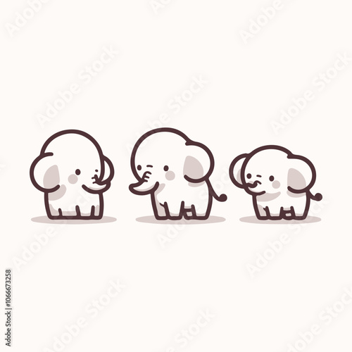 Charming Baby Elephant Cartoon Art in Minimalist Style