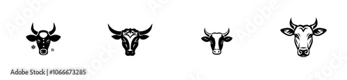 Dairy farm, milk emblem or symbol as a cow head with horns. Simple monochrome drawing modern illustration.