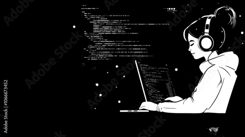 Headphones worn by a minimalist developer working on code