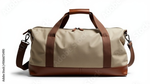 Classic canvas duffle bag mockup with leather straps, ready for logo display