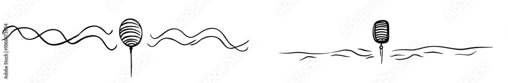 The image shows an isolated microphone on a white background with a continuous one-line drawing. The image shows an isolated microphone on a white background with a continuous one-line drawing.