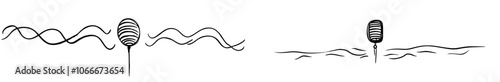The image shows an isolated microphone on a white background with a continuous one-line drawing.