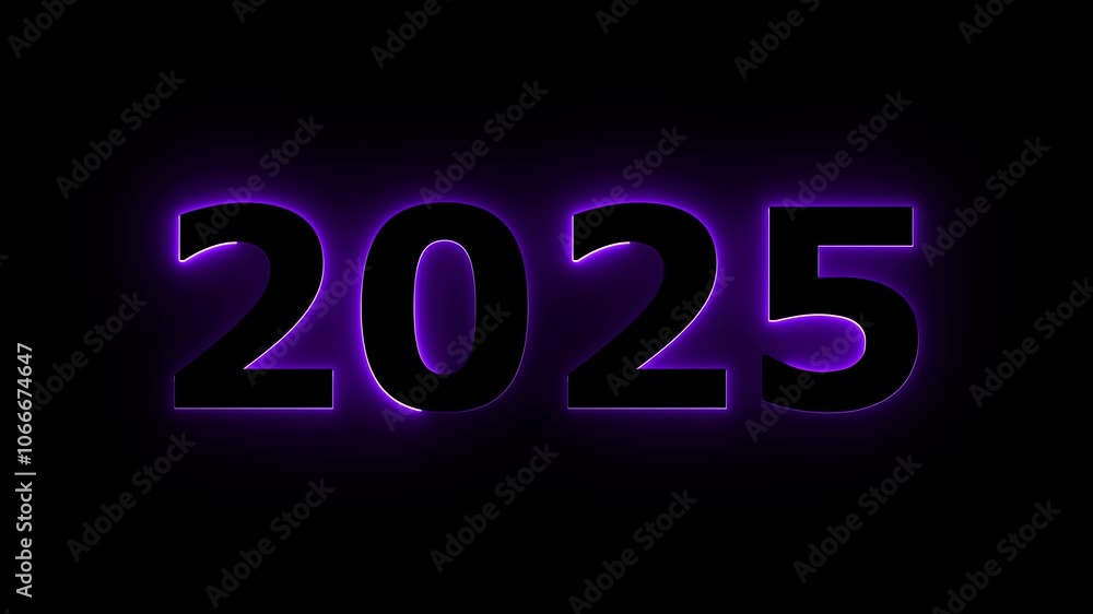 2025 Happy new year 2025 neon animated on black background. 2025 Happy new year 2025 neon animated on black background.