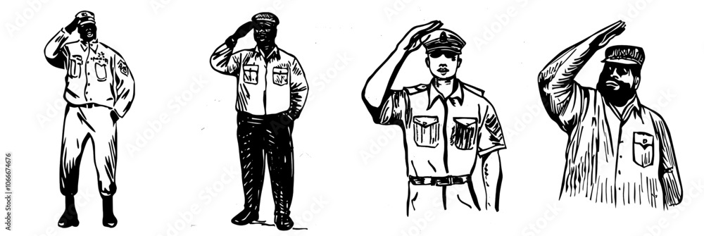 Black silhouette of a modern army officer saluting a soldier Black silhouette of a modern army officer saluting a soldier