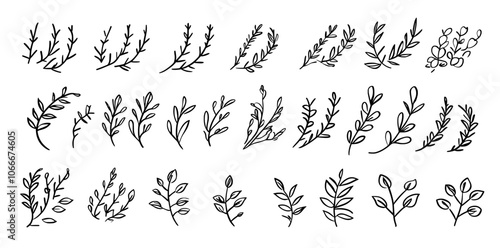 An outline silhouette of a laurel wreath isolated on a doodle floral background.